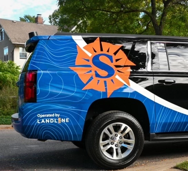 Landline company van with logo